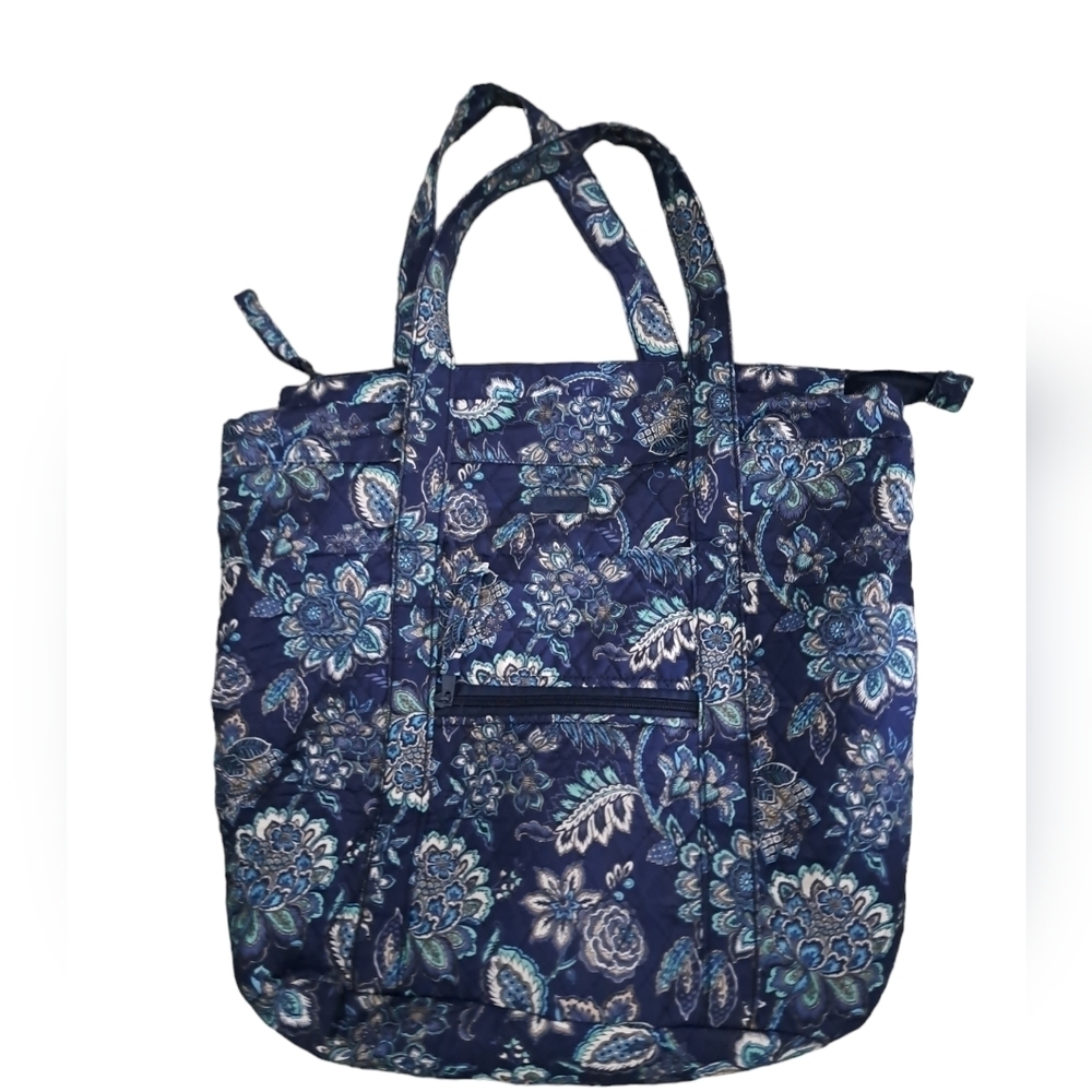 Waverly home quilted tote bag paisley blue roomy carry all bag zip top key hook